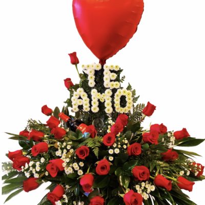 Personalized Flower Arrabgement with letters made out of flowers and red roses