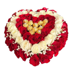 Heart-with-50-white-and-red-roses