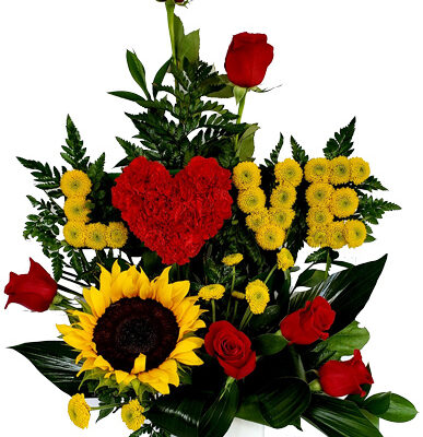 LOVE-flowers-con-girasoles-y-rosas birthday flowers