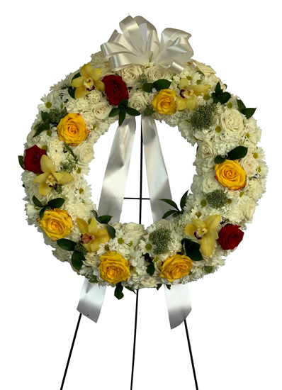 S009 Red And Yellow Roses Condolence Wreath