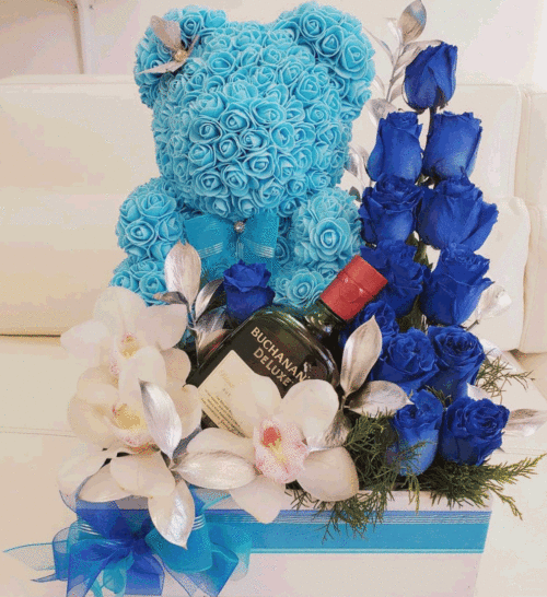 Blue Roses and Bear