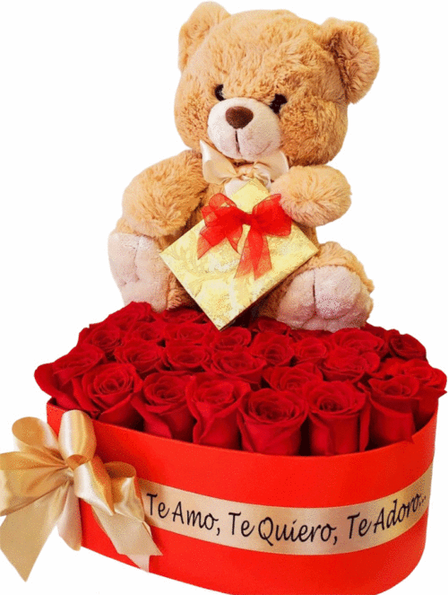 Red Roses with Teddy