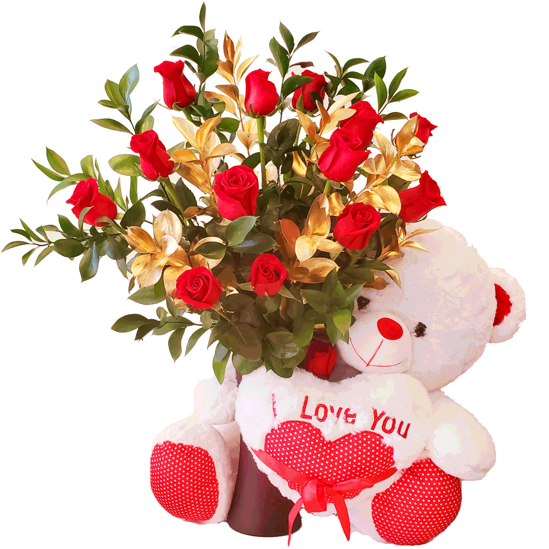 2 feet tall Teddy Bear with Luxurious Bouquet of Roses - Love Flowers Miami
