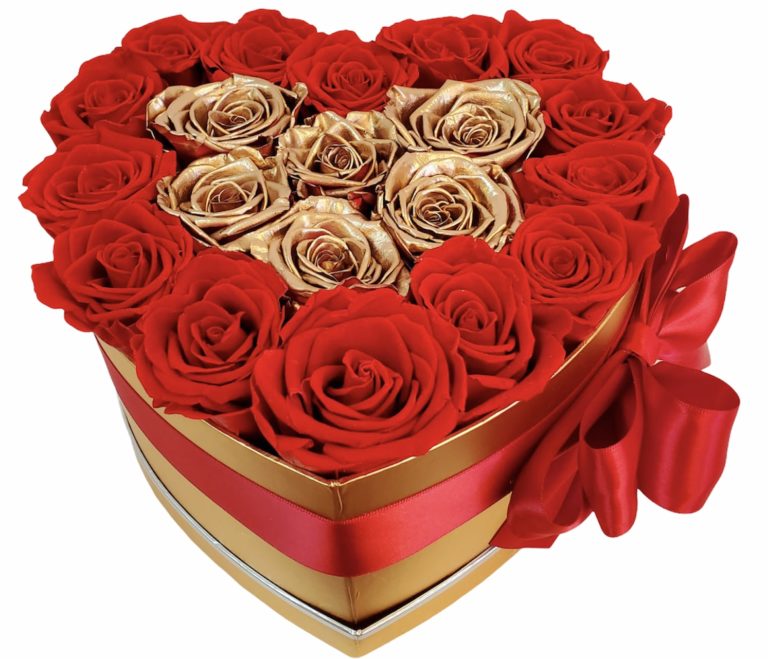 Preserved Roses Heart Gold nd Red Roses