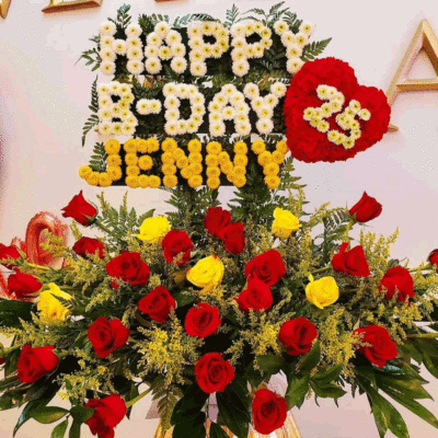 Happy Bday Personalized flower arrangement with letters