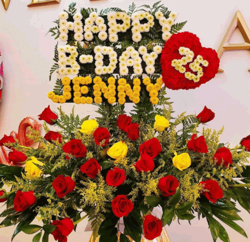 Happy Bday Personalized flower arrangement with letters