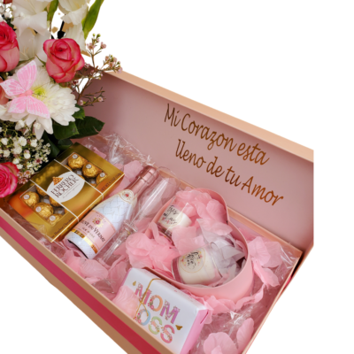 A001 - Personalized-Flower-Garden-Box-with-Mini-Champagne-Chocolates-Candles