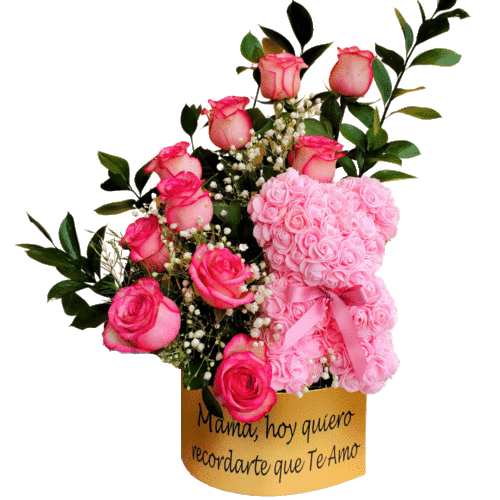 Personalized-Box-with-Pink-Teddy-Bear-and-Pink-Roses-
