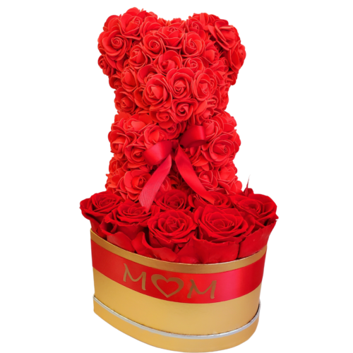 Personalized Preserved Red Rosed with Red Teddy Bear