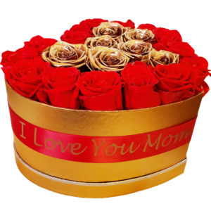 Personalized Preserved Roses Heart Box with Red and Gold Roses