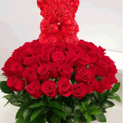 Red Teddy Bear with Red Roses