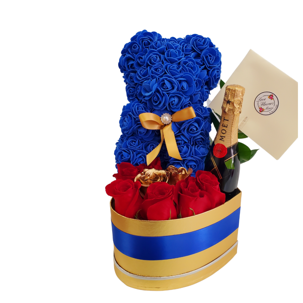 Gifts for Him Blue teddy bear and roses