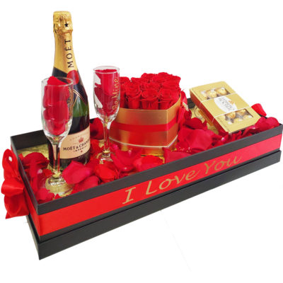 Luxury-Flower-Box-Champagne-Red-Roses