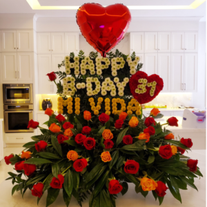 Personalized Happy Birthday Flower Arrangement With Letters.