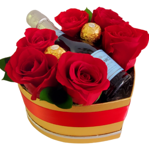 Red Roses Small box with Wine