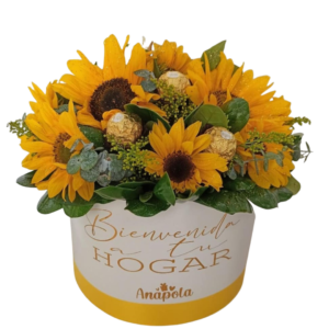 Personalized box with sunflowers plus chocolates