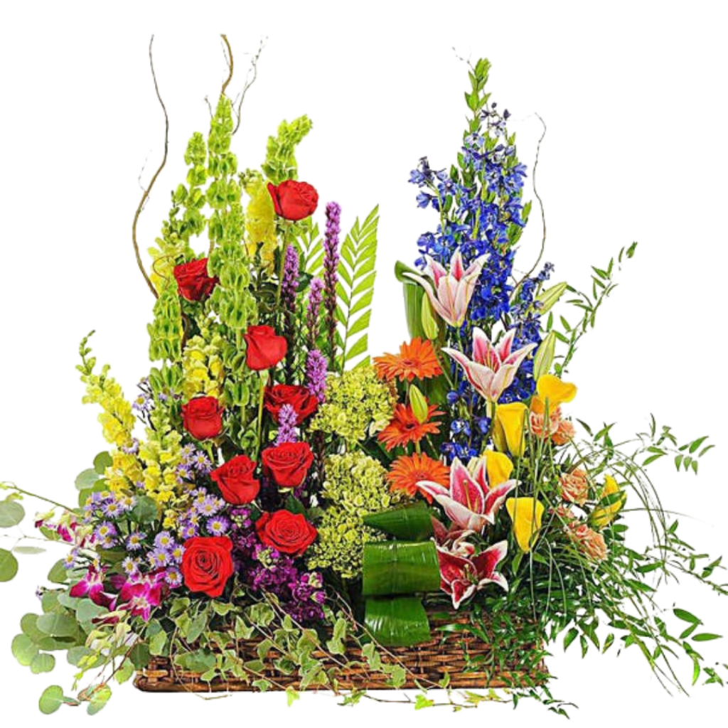 Colorful funeral flower basket
