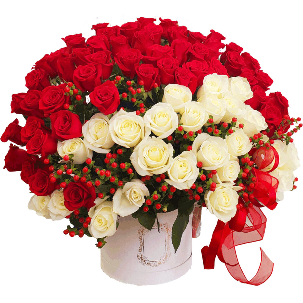 Luxurious Beautiful Bouquets of 100 Red & White Roses - Love Flowers Miami