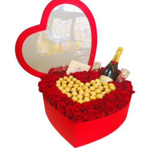 Extra-Large-Heart-Box-with-Rwd-Roses-Bobbons-FLowers-Champagne-and-Glasses2