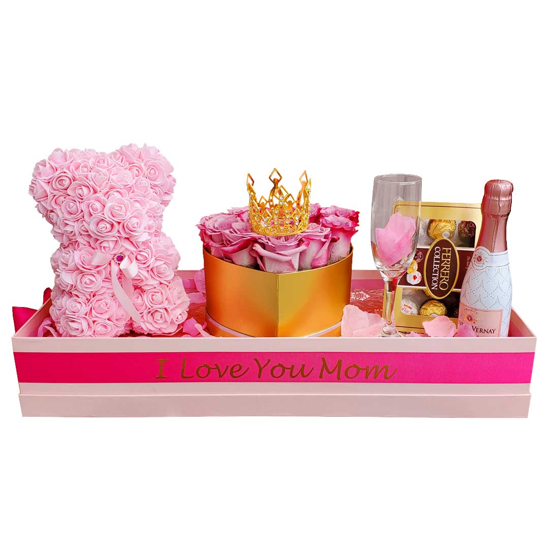 V006 - Luxury Box Decorated With Red Roses, Moet, Big Teddy Bear And  Personalized Champagne Glasses - Love Flowers Miami