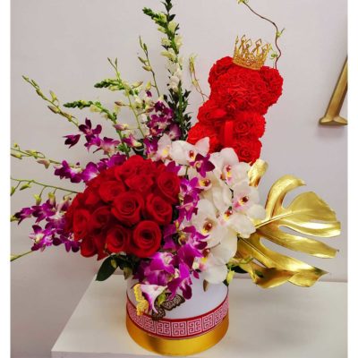 Tropical-Flowers-Arrangements-Orchids-and-Red-Roses-2