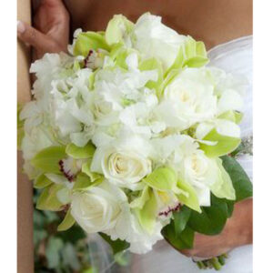 Wedding-Bouquet-and-White-Roses-Green-Cymbidium-Orchids
