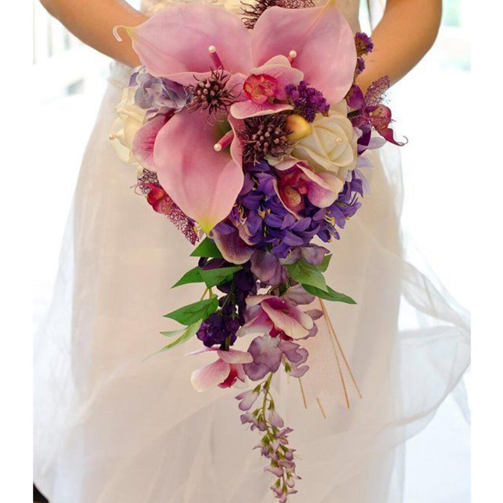 Bridal-Wedding-Bouquet-Calla-Lillies,-Phalaenopsis,-Dendrobium-and-Cymbidium-Orchids-and-Roses