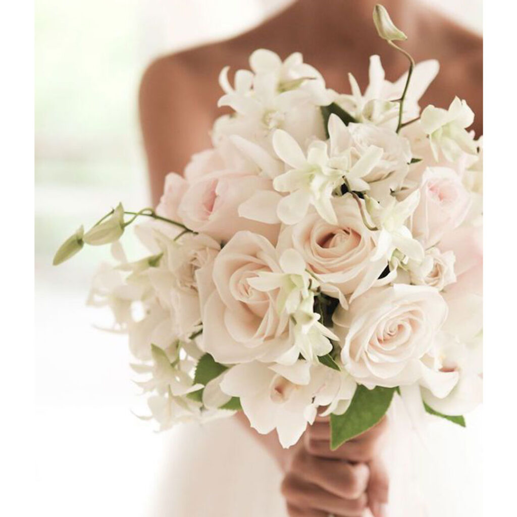 Wedding-Bouquet-Pink-Roses- White-Dendrobium-Orchids