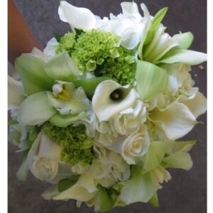 Bridal-Wedding-Bouquet-White-Orchids,-White-Hydrangeas-and-Calla-Lillies