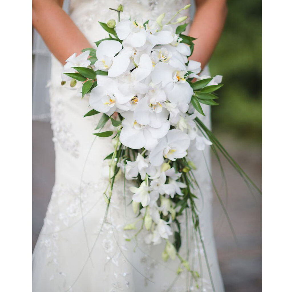 Bridal-Wedding-ouquet-White-Phalaenopsis-and- Dendrobium-Orchids-Cascade