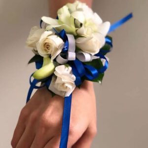 White-Roses-Blue-Details-Hand-Corsage