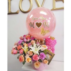 Flower-Arrangement-Personalized-Balloon-and-Teddy-Bear