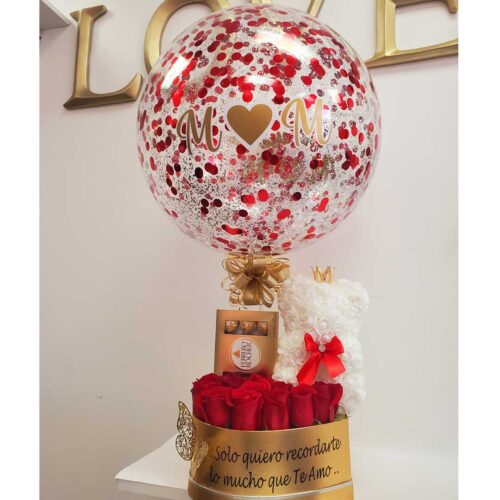 Flower-Arrangement-Personalized-Balloon-with-a-White-Teddy-Bear