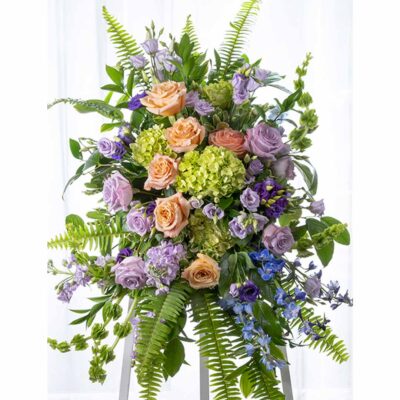Multicolor Standing Spray Roses Hydrangeas Bells of Ireland and more